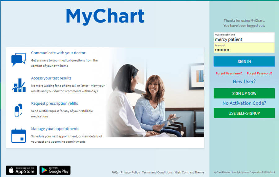 preview of MyChart login page